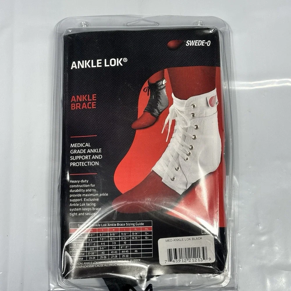 Swede-O Easy Lok Adjustable Ankle Brace Medium Black Support‎ Protection